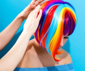 Wearing a colorful wig naughty girl Stock Photo 09