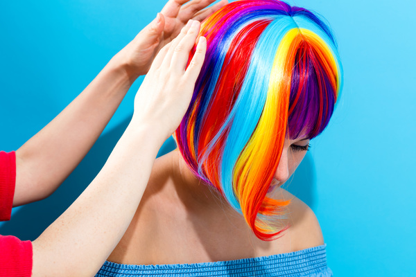 Wearing a colorful wig naughty girl Stock Photo 09