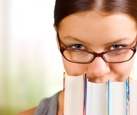 Wearing glasses of female students Stock Photo