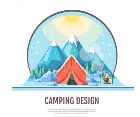 Winter camping tent background vector design 01