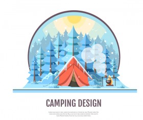 Winter camping tent background vector design 02