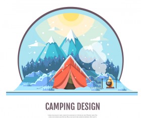 Winter camping tent background vector design 03