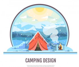 Winter camping tent background vector design 04
