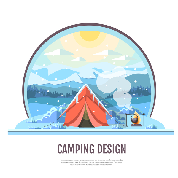 Winter camping tent background vector design 04