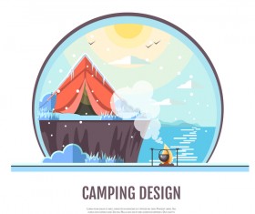 Winter camping tent background vector design 05