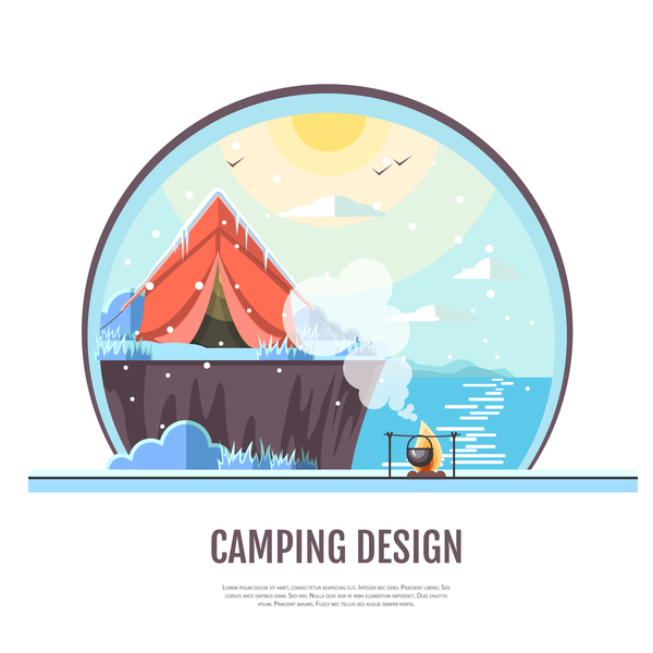 Winter camping tent background vector design 05