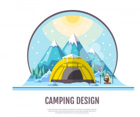 Winter camping tent background vector design 06