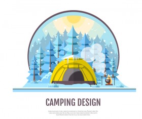 Winter camping tent background vector design 07