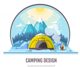 Winter camping tent background vector design 08
