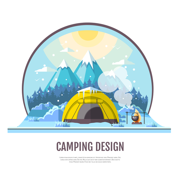 Winter camping tent background vector design 08