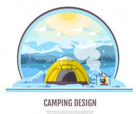 Winter camping tent background vector design 09