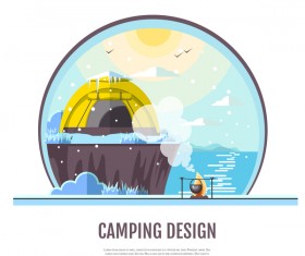 Winter camping tent background vector design 10