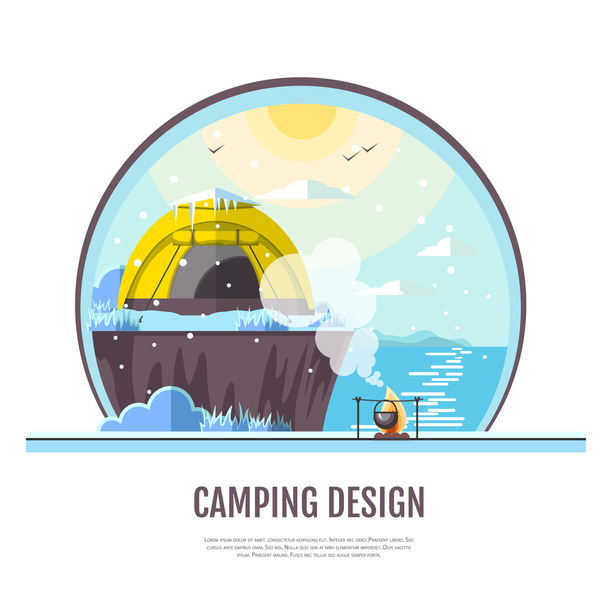 Winter camping tent background vector design 10