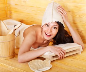 Woman enjoying sauna Stock Photo 04