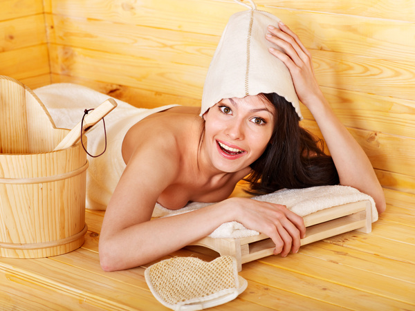 Woman enjoying sauna Stock Photo 04