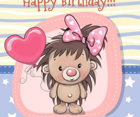 cartoon hedgehogs with birthday card vector
