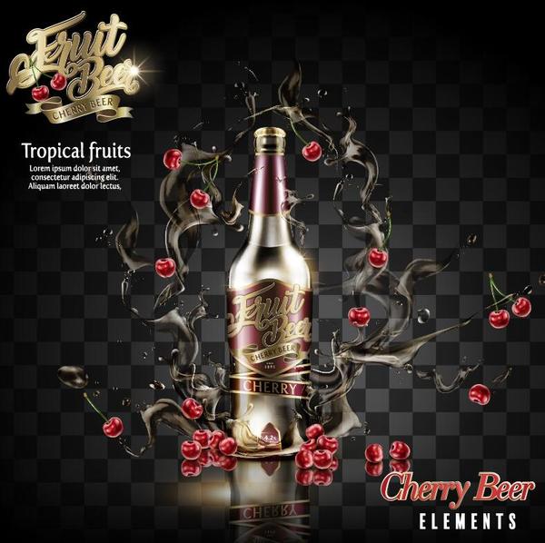 cherry beer poster illustration vector