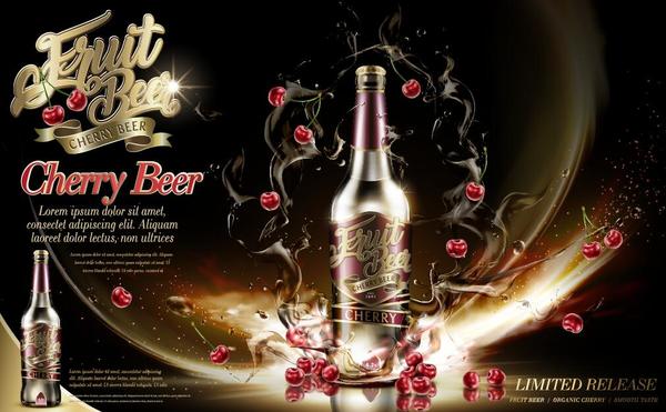 cherry beer poster template vector