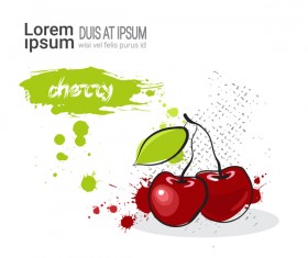 cherry watercolor drawn vector
