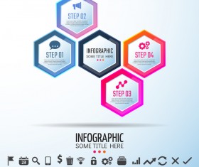 hexagon with infographic colored vector template 01