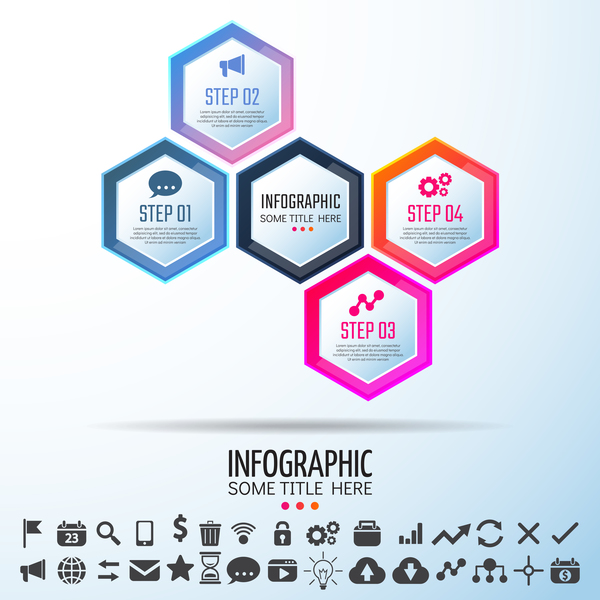 hexagon with infographic colored vector template 01