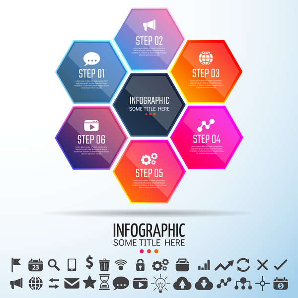 hexagon with infographic colored vector template 02