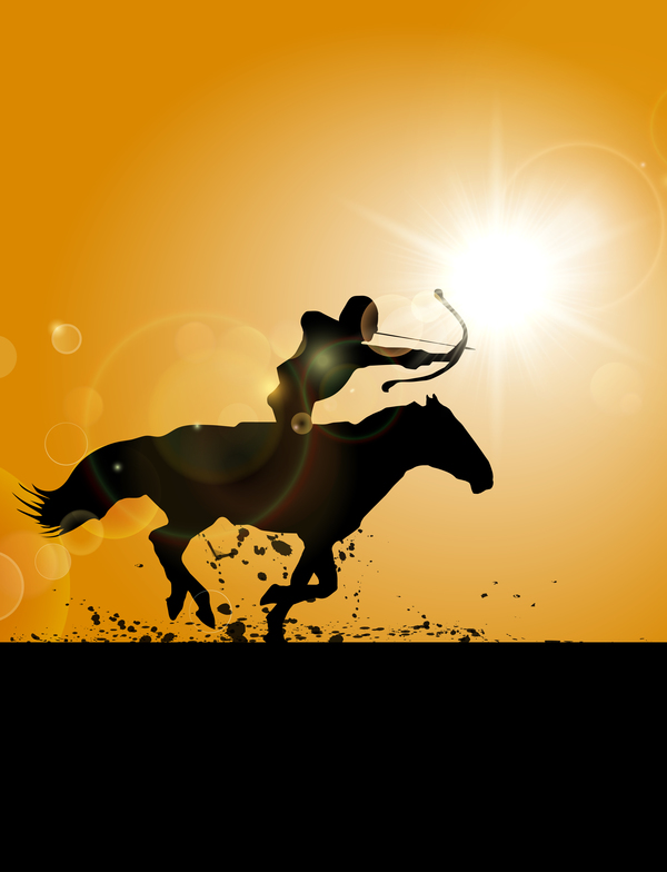 horseman with bow and arrow silhouette vector