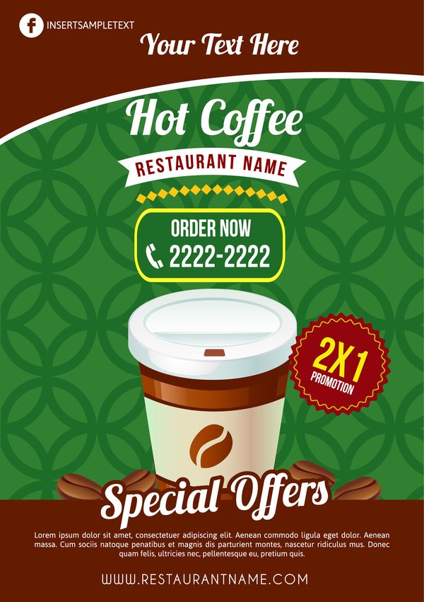 hot coffee poster template vector