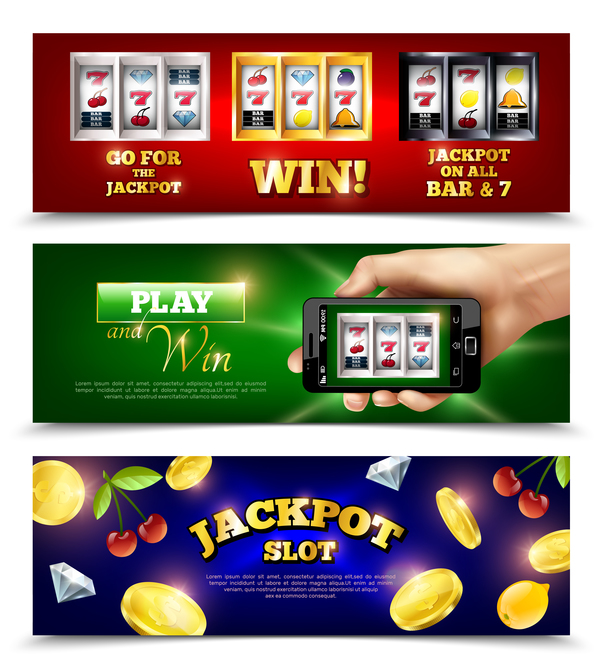 jackpot machine horizontal banners vector