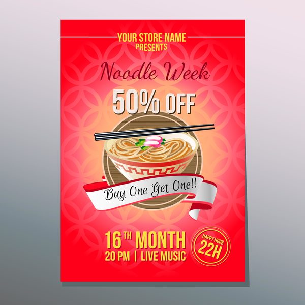 noodle week poster template vector