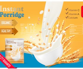 wheat porridge with milk poster template vector