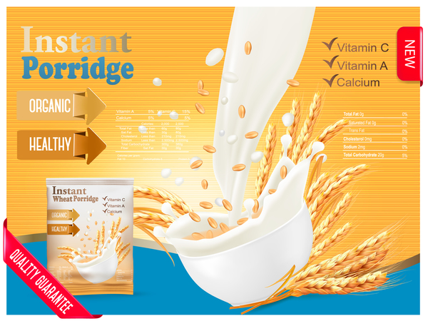 wheat porridge with milk poster template vector