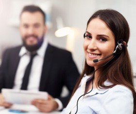 woman with a headset Stock Photo