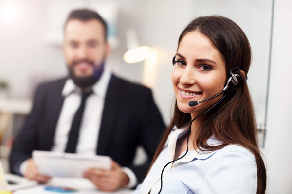 woman with a headset Stock Photo