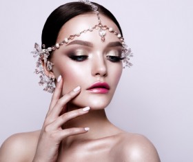 woman with pearl headdress Stock Photo