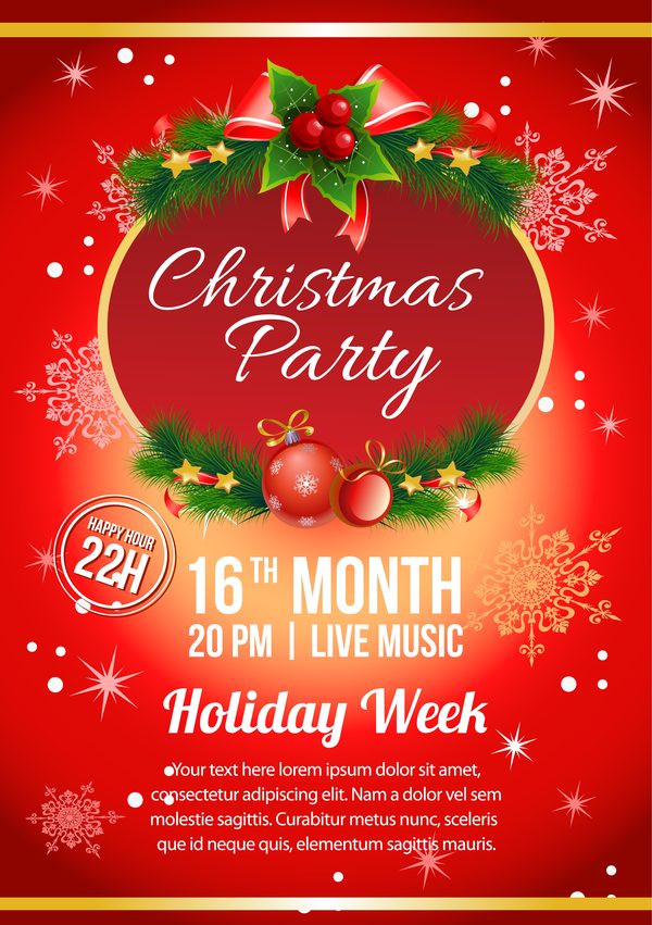 2017 christmas red party poster vector template