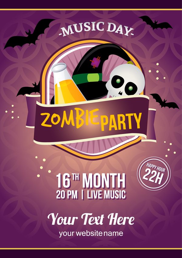 2017 halloween zombie party poster vector template