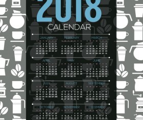 2018 calendar template with coffee elements background vector 01