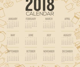 2018 calendar template with coffee elements background vector 02