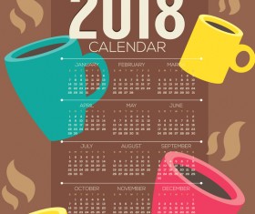 2018 calendar template with coffee vector 01
