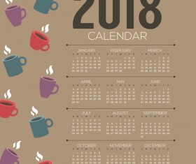 2018 calendar template with coffee vector 02