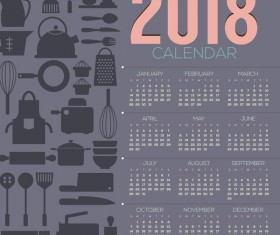 2018 calendar template with kitchenware background vector 01