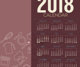 2018 calendar template with kitchenware background vector 02
