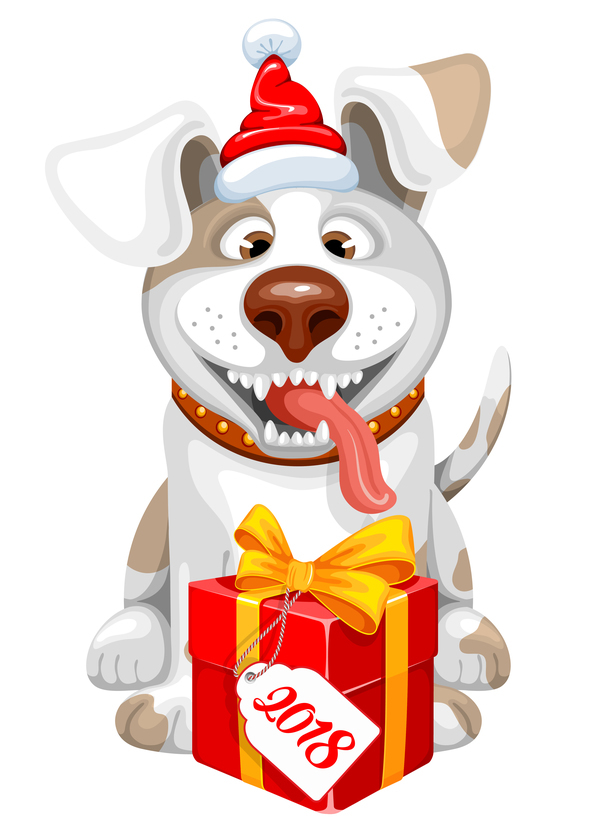 2018 new year gift with dog vector