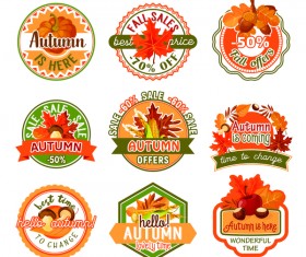 9 Kind autumn sale labels with badge vector