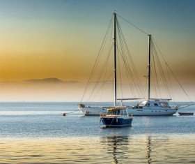 A yacht parked in the bay Stock Photo