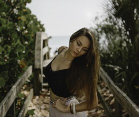 Attractive young woman posing outdoor Stock Photo