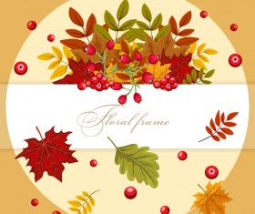 Autumn card with flower frame vector 02
