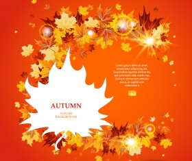 Autumn leaves background with shining light circles vector 02