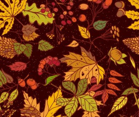 Autumn leaves with fruit seamless pattern vectors